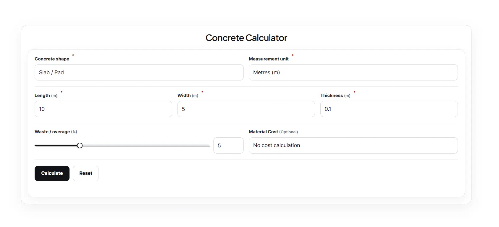 Concrete Calculator - Infontis