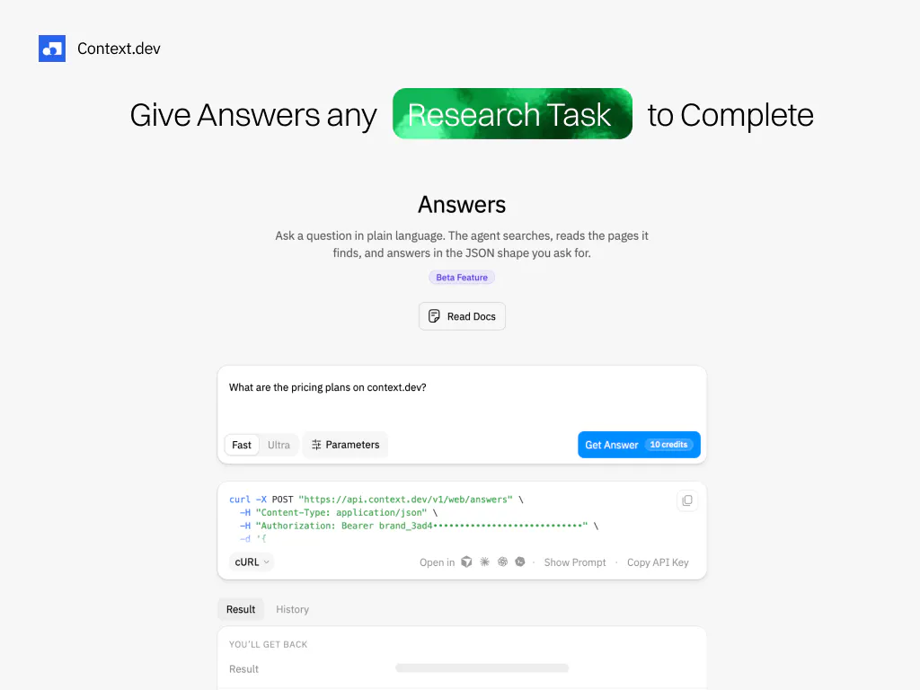 Answers by Context.dev gallery image