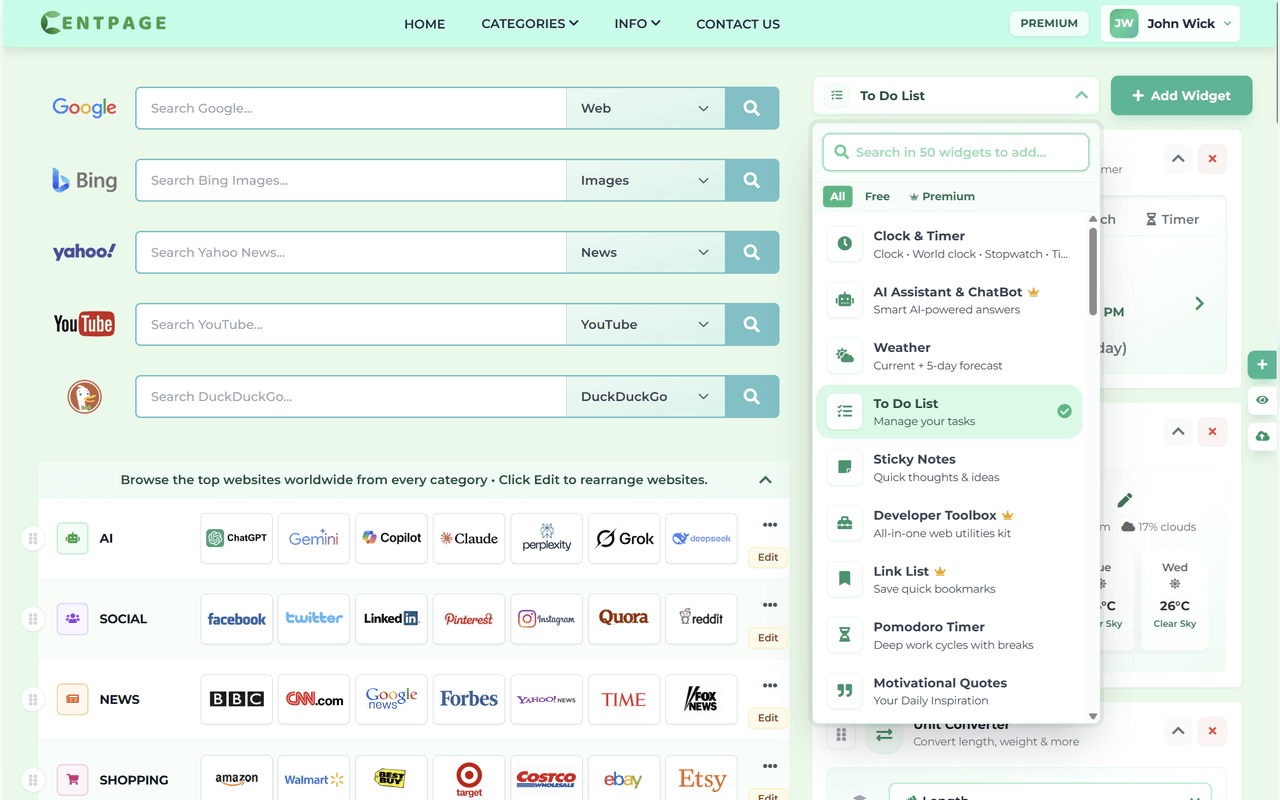 CentPage – Your Productivity New Tab - Screenshot 2 showing product features and functionality