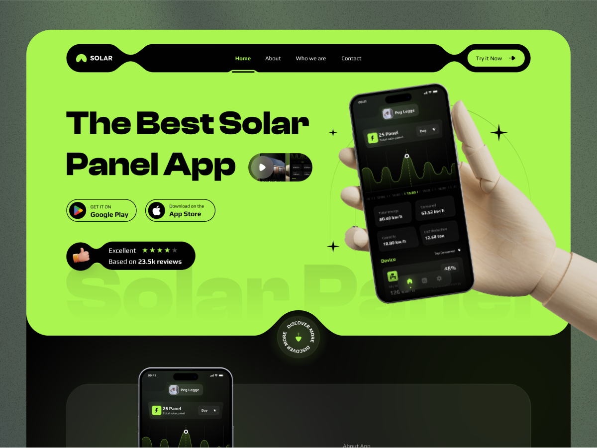 Design de animação da web para painel solar