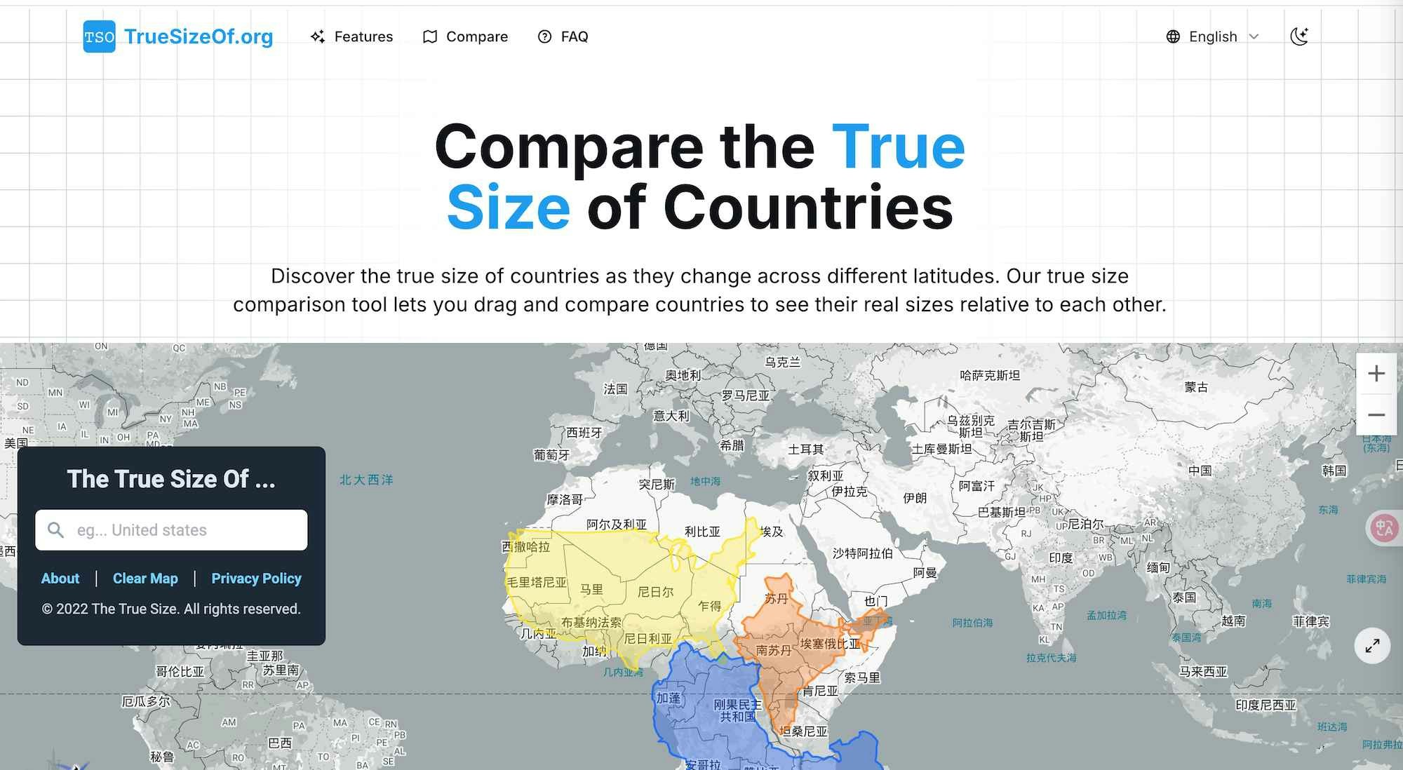 TrueSizeOf.org - Ülkenin gerçek büyüklüğünü karşılaştırın medya 1