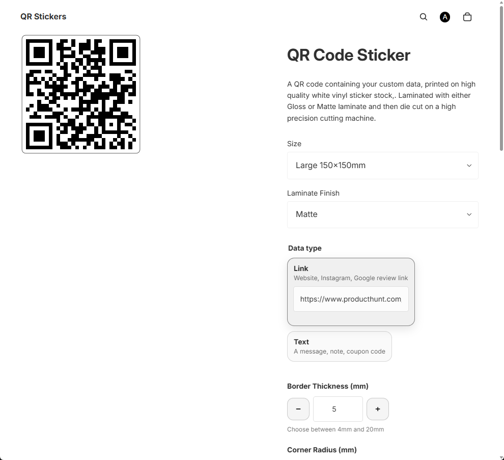 QR Stickers - Main product screenshot demonstrating key features and user interface