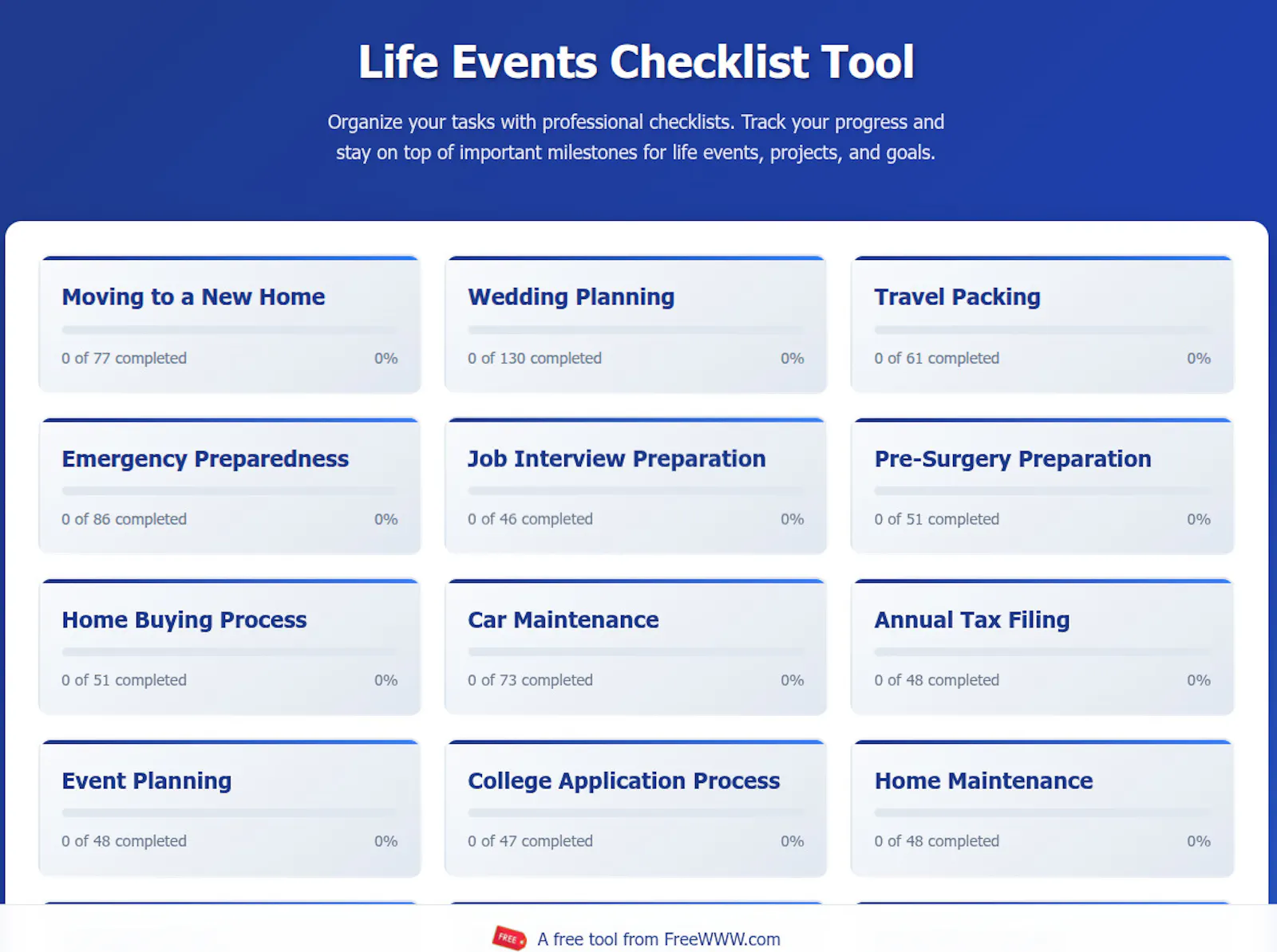Life Events Checklist Tool screenshot 1