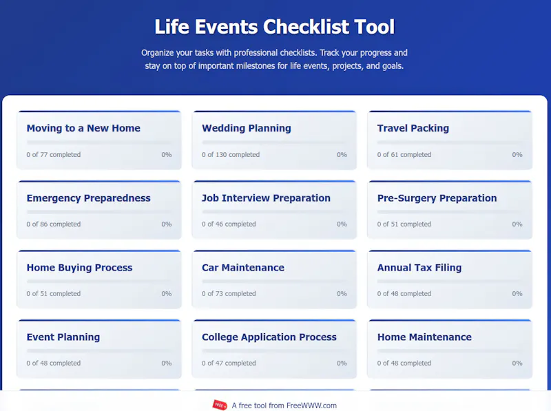 Life Events Checklist Tool screenshot 1
