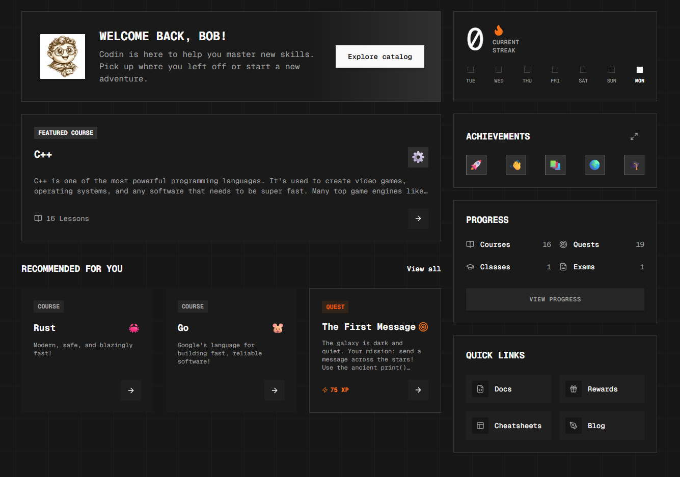Go from 0 to Hero on Codelang - Screenshot 3 showing product features and functionality