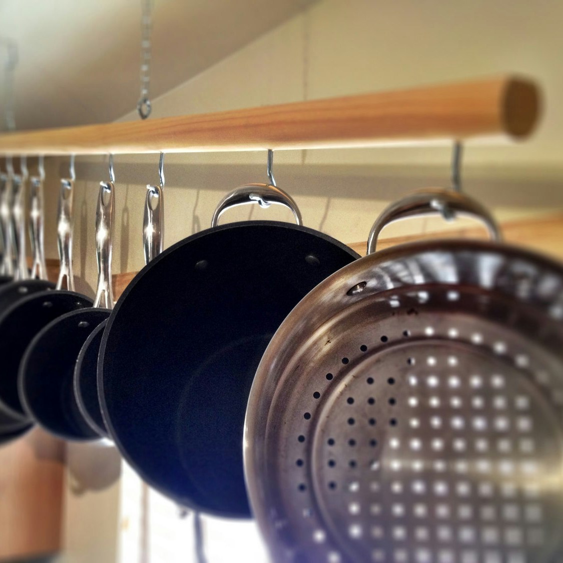 Pine And Stainless Steel Hanging Pot Rack