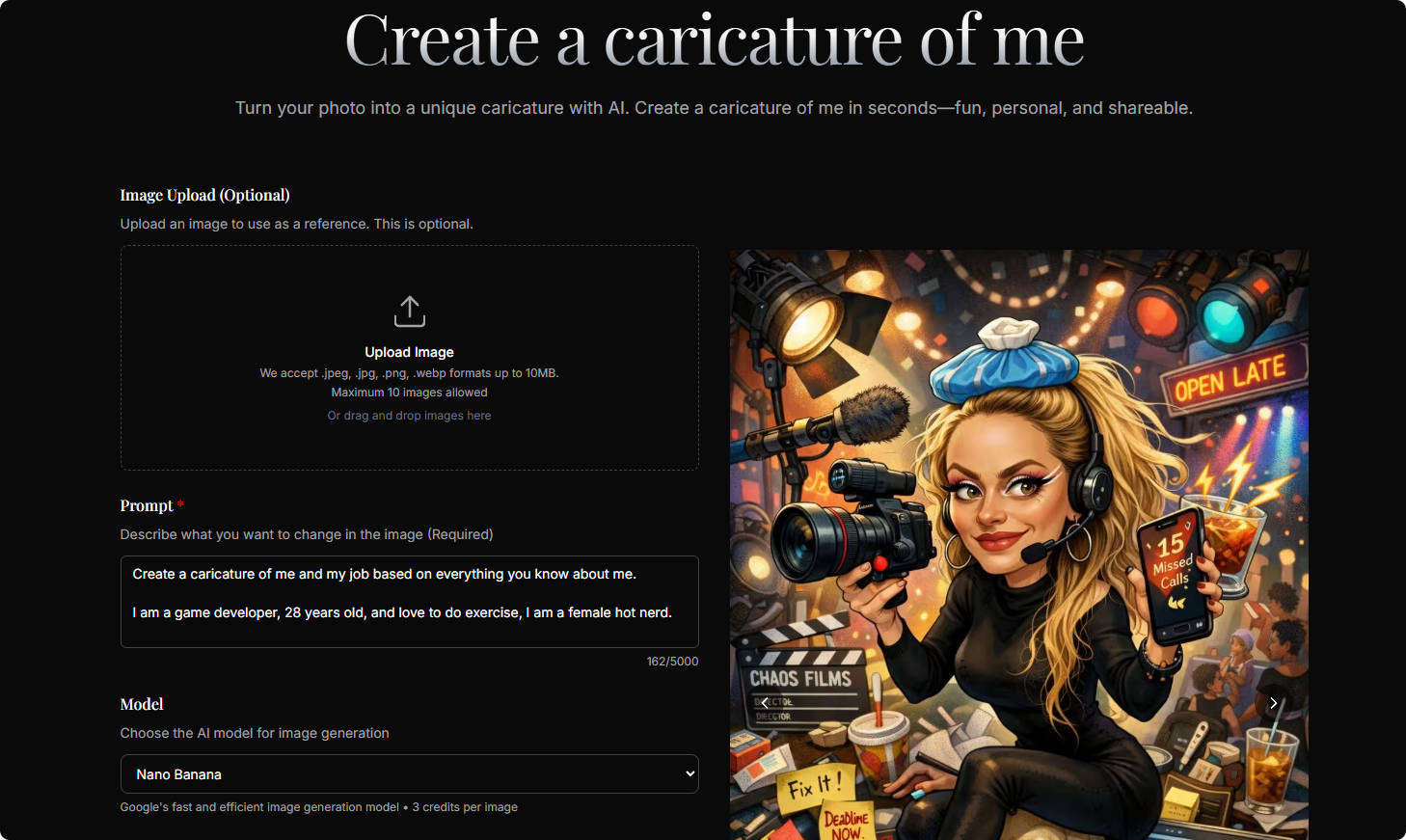 Create a caricature of me - Screenshot 4 showing product features and functionality