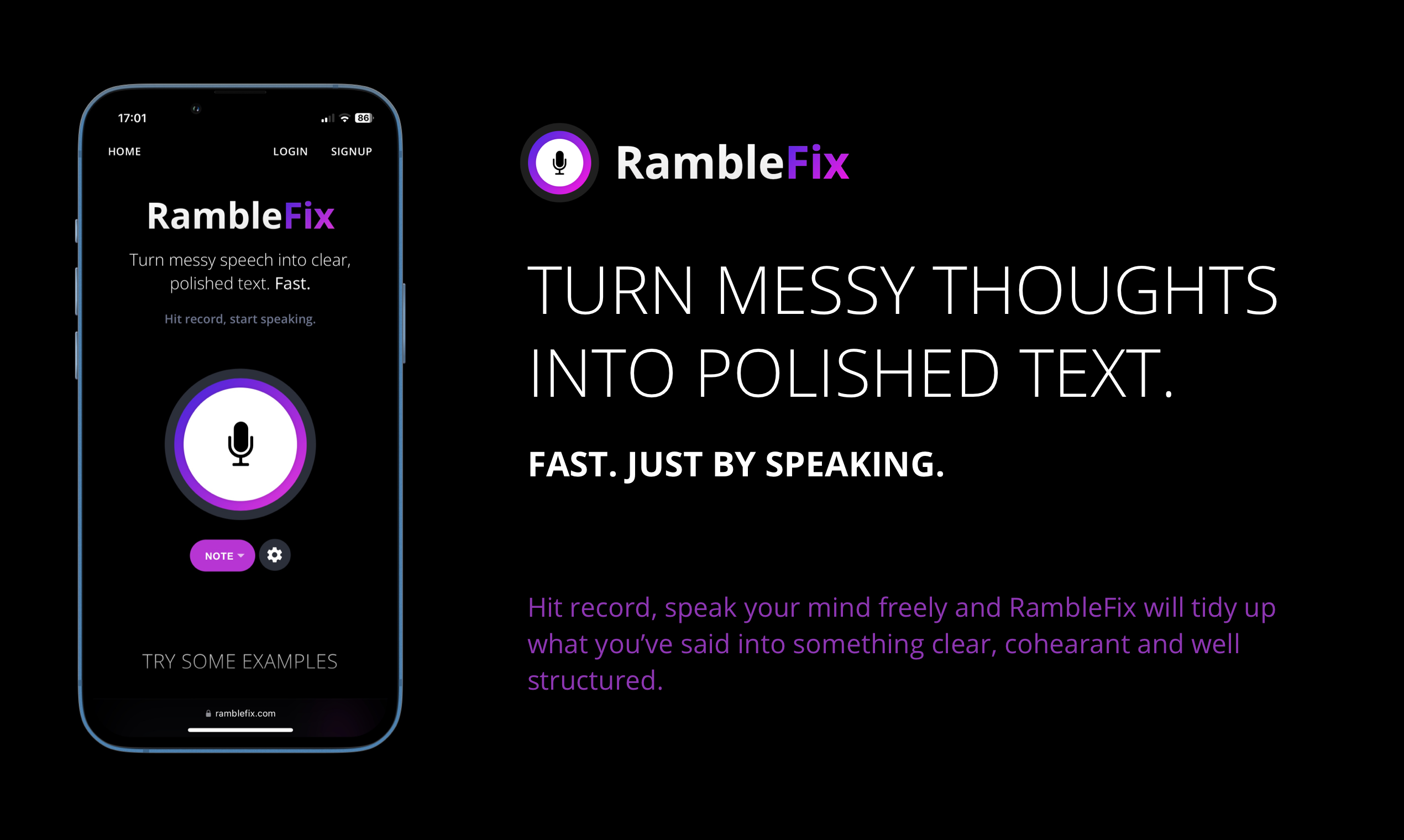 Ramblefix - 지저분한 연설을 명확하고 세련된 텍스트로 빠르게 바꾸십시오 미디어 1
