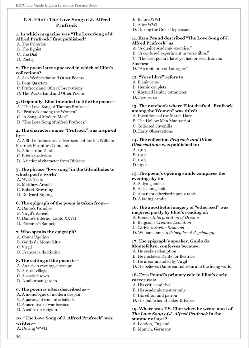 RPSC 2nd Grade English Literature MCQs  screenshot 5