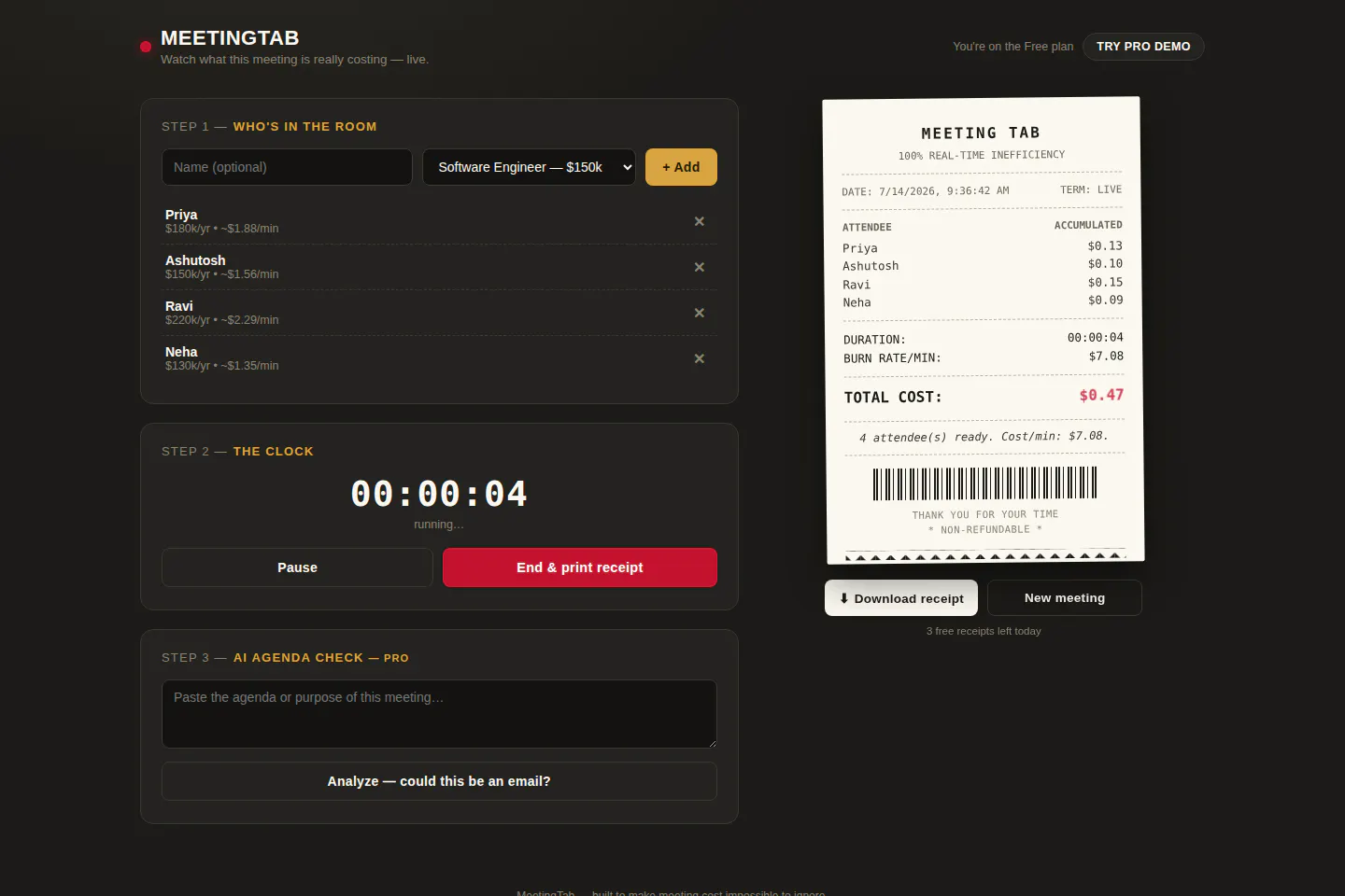 MeetingTab —  findOut meeting costs gallery image