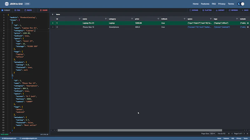 Json To Grid screenshot 2