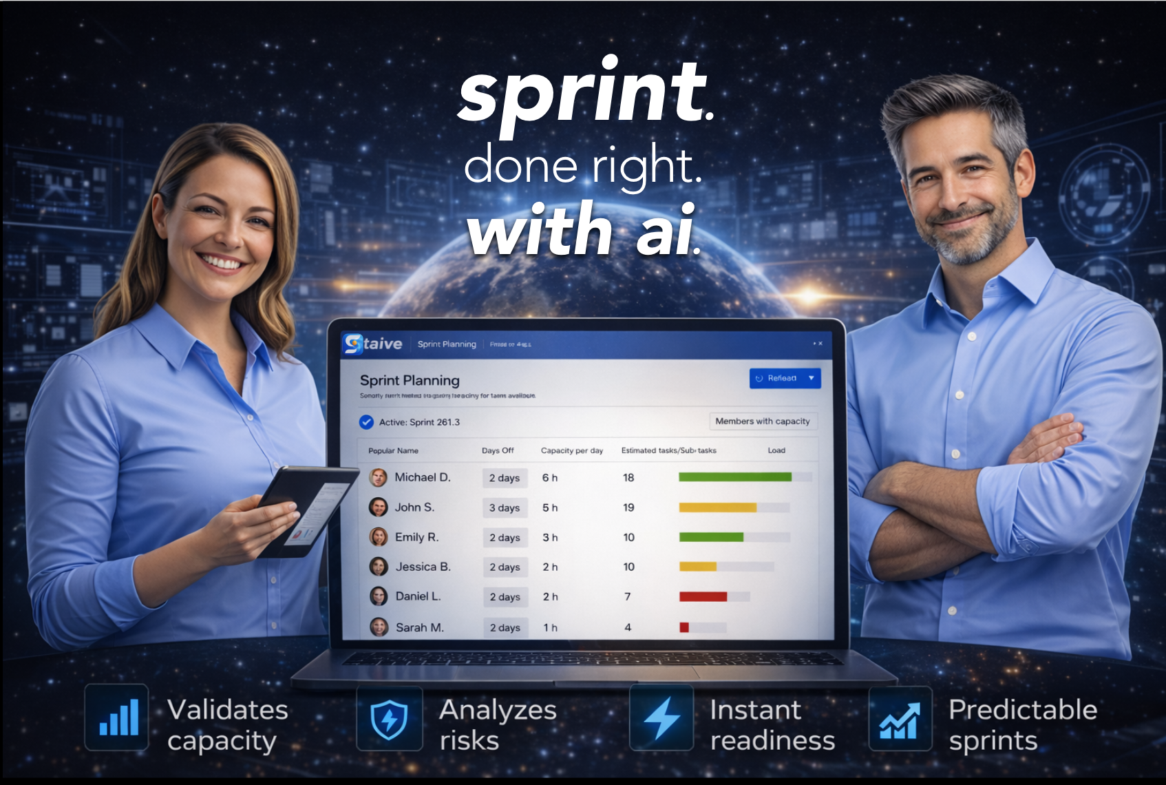 Staive – AI Scrum Master for Jira - Main product screenshot demonstrating key features and user interface
