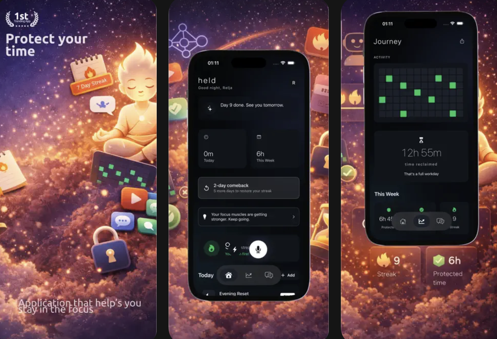 Held — Your time, protected - Main product screenshot demonstrating key features and user interface