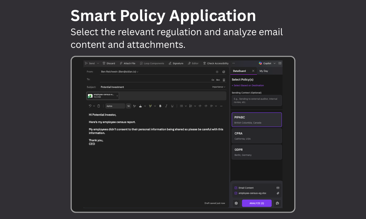 Sidian DataGuard - Main product screenshot demonstrating key features and user interface