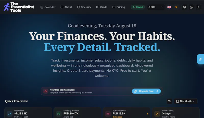 All-in-One Personal Dashboard for life screenshot 2