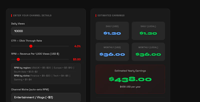 YouTube money calculator screenshot 2