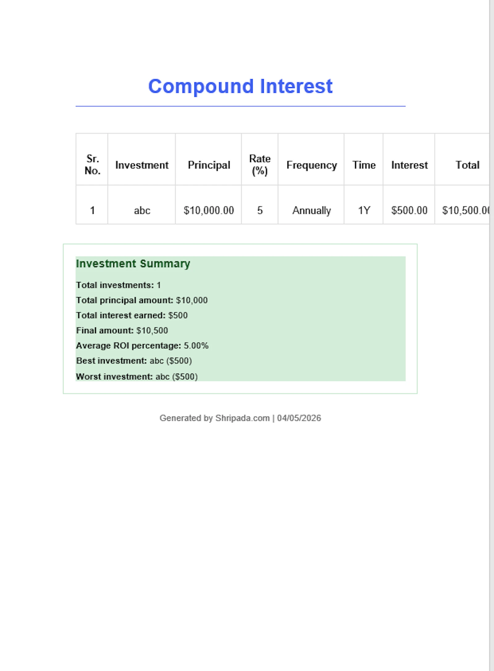 Compound Interest Calculator (Excel/PDF) screenshot 7
