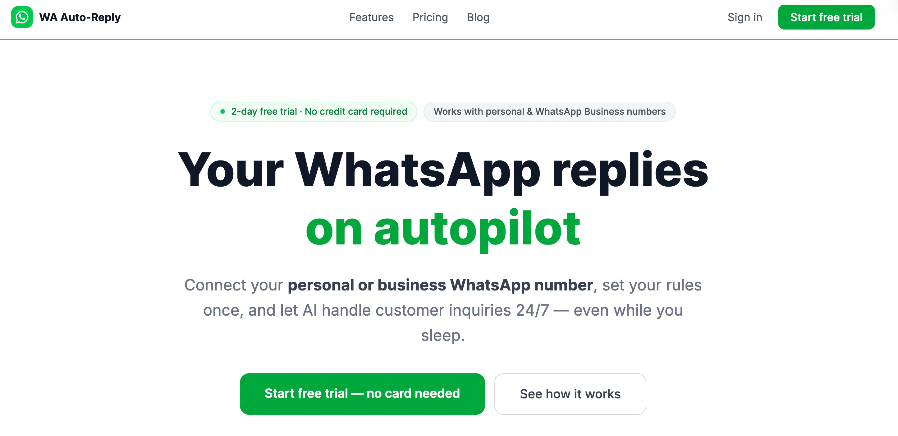 Your WhatsApp replies on autopilot のプロダクトバナー