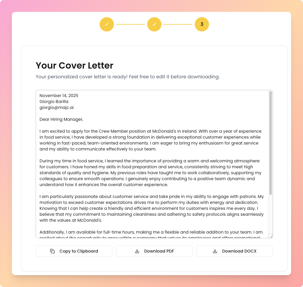AI Cover Letter Generator by MAJC gallery image