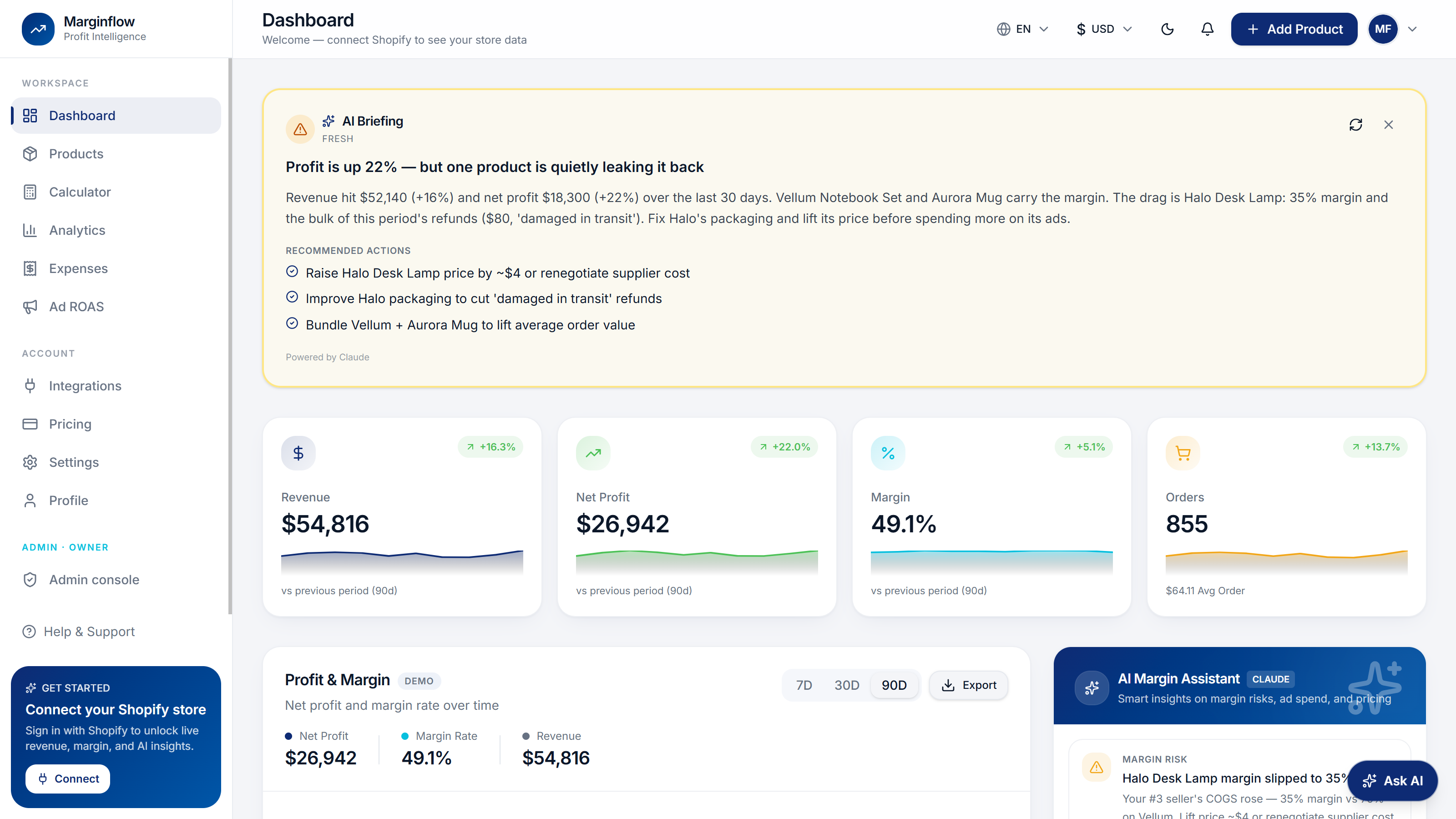 Dashboard — Marginflow gallery image