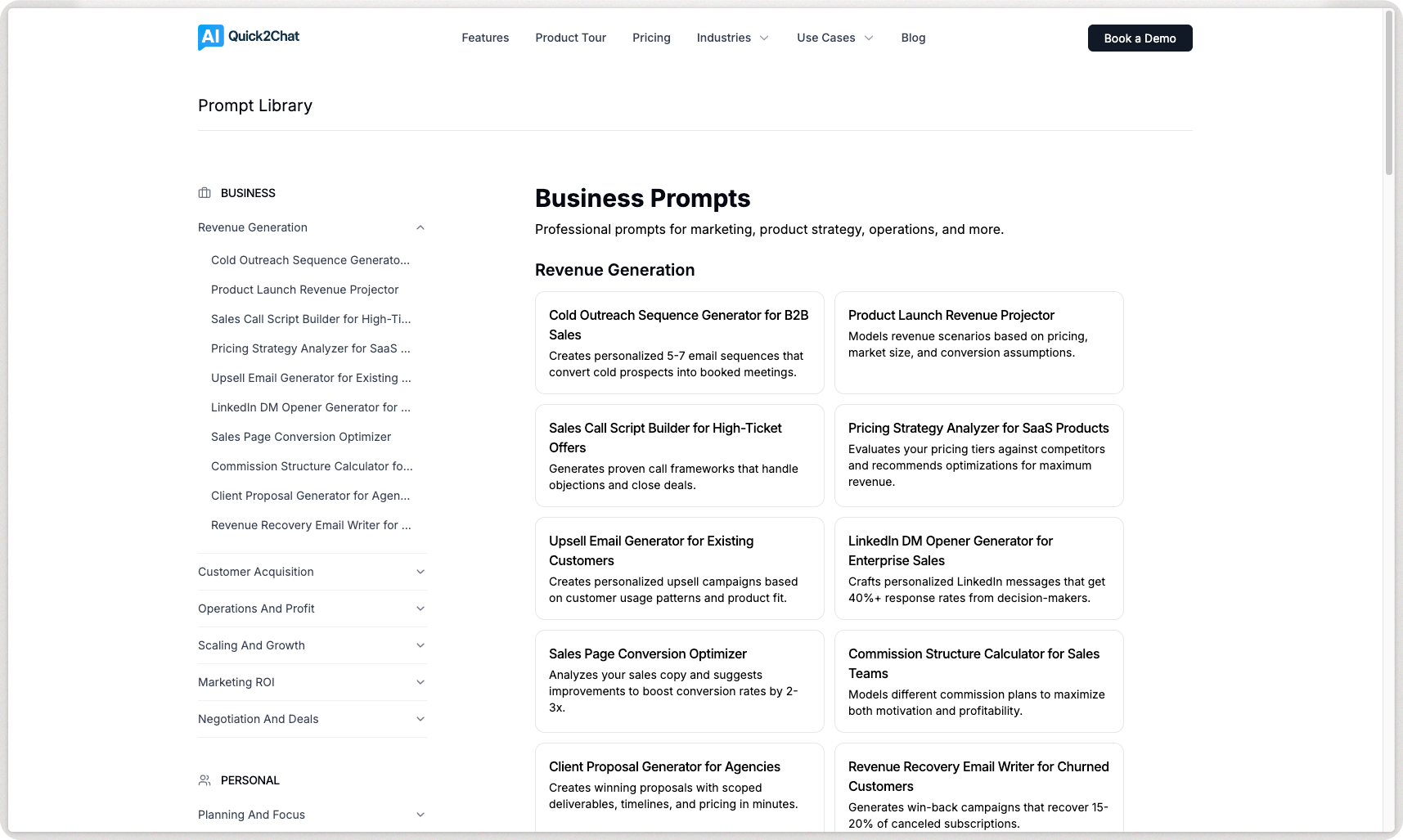 Quick2Chat Prompt Library gallery image