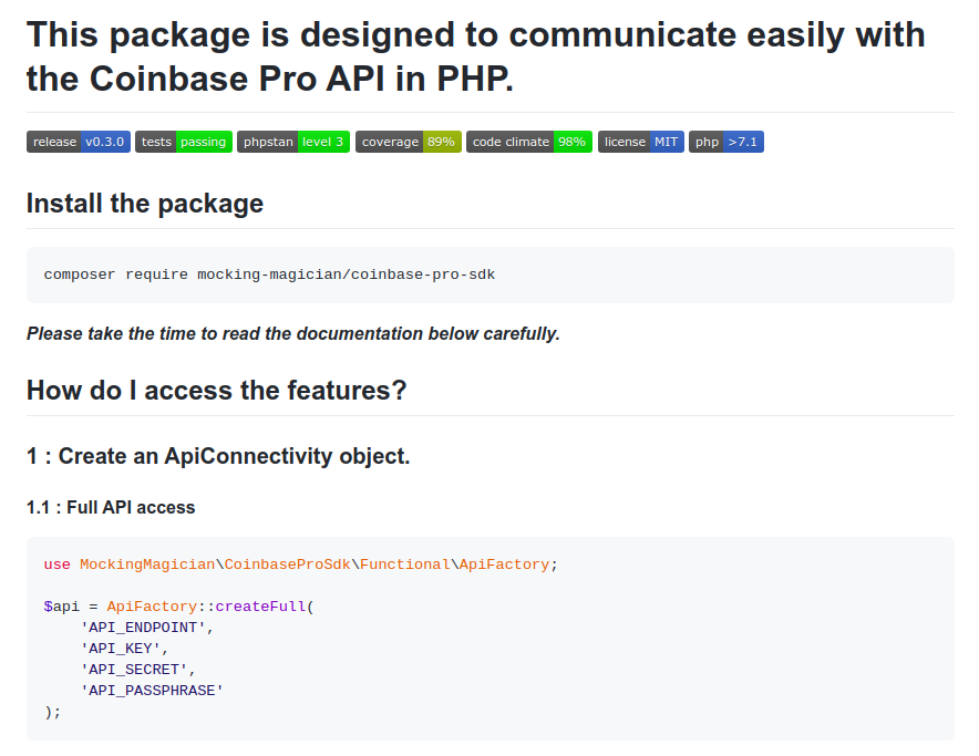 Coinbase Pro PHP SDK gallery image
