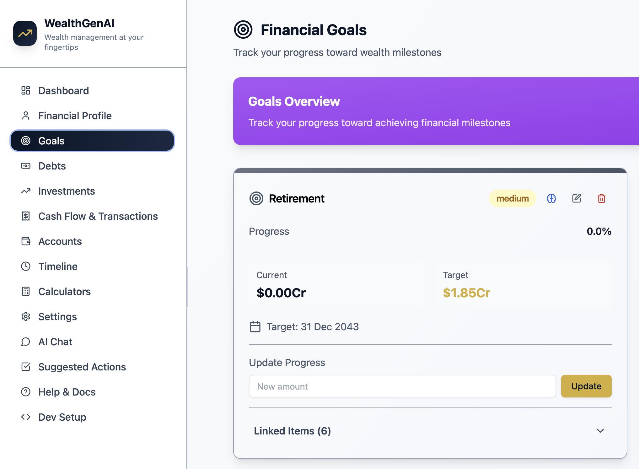 WealthGenAI - Main screenshot showing features and interface