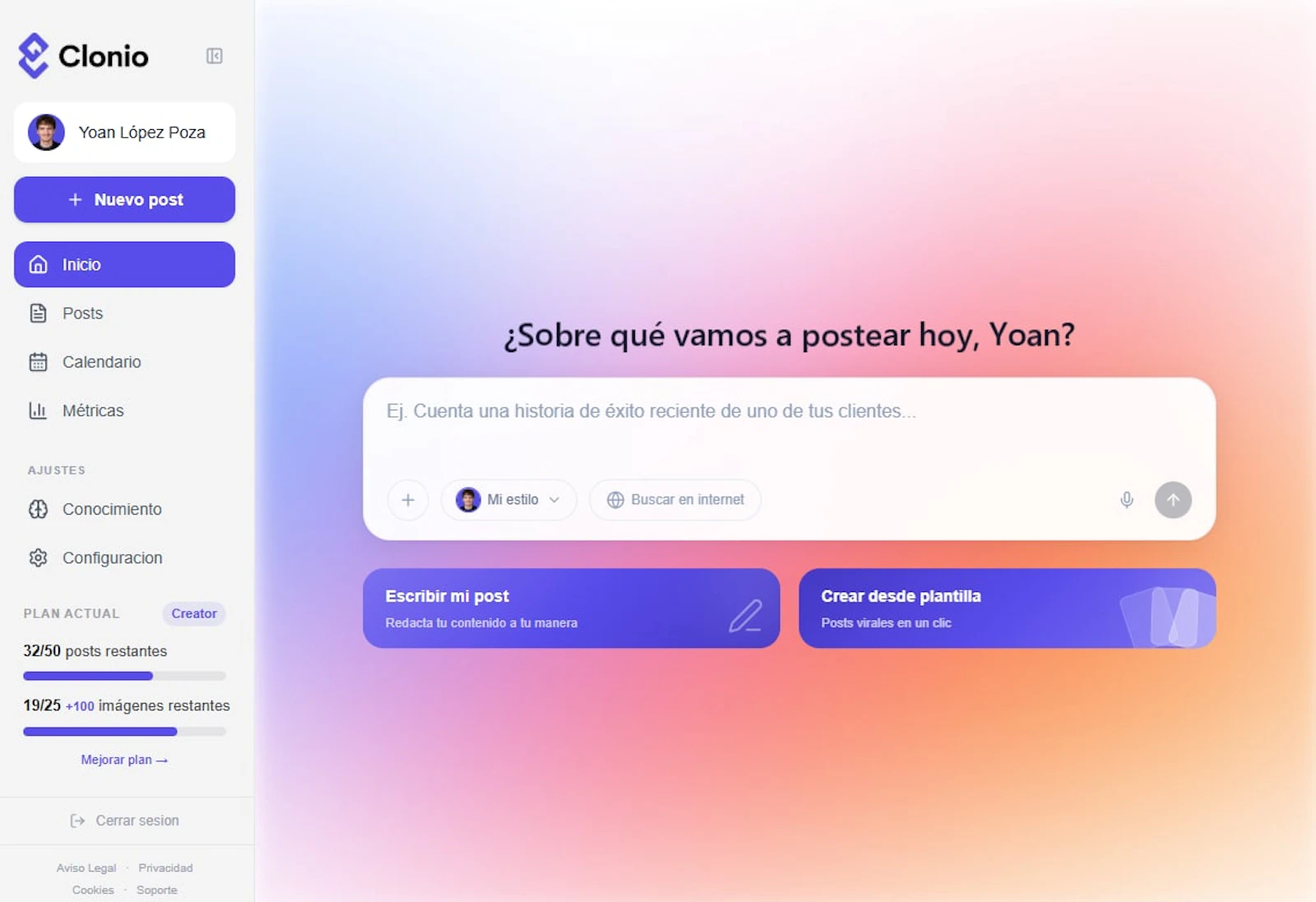 Clonio · AI Posts for LinkedIn screenshot 1