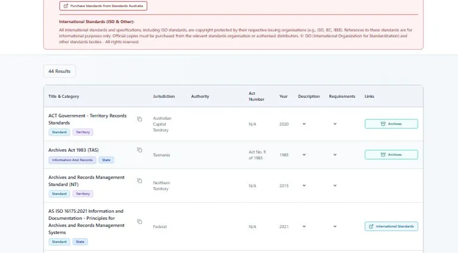 Australian Legislation and Standards Map screenshot 3