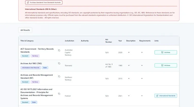 Australian Legislation and Standards Map screenshot 3