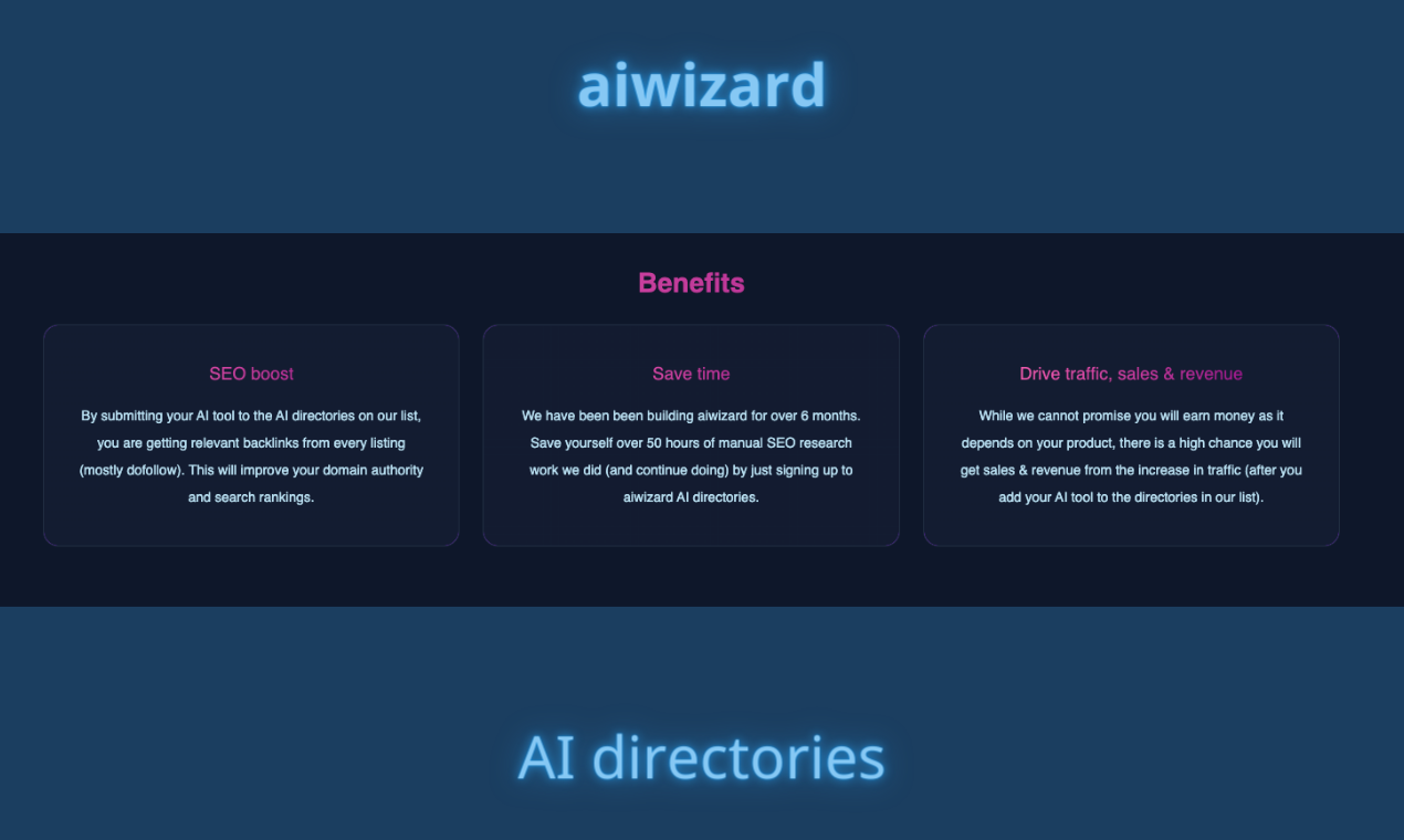 Media AIWIZARD AI Thư mục - Gửi công cụ AI của bạn tới 172 thư mục AI để biết thêm lưu lượng truy cập 6