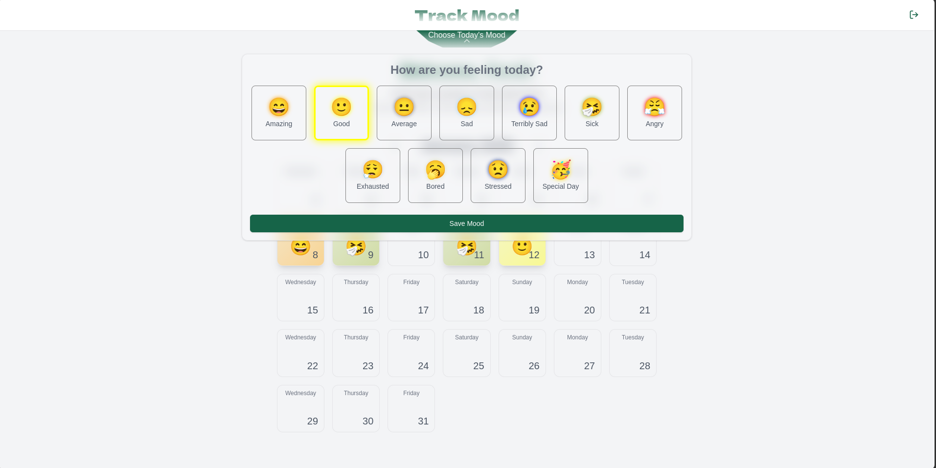 Rastrear el estado de ánimo - estado de ánimo, seguimiento, calendario, emociones, emojis media 2
