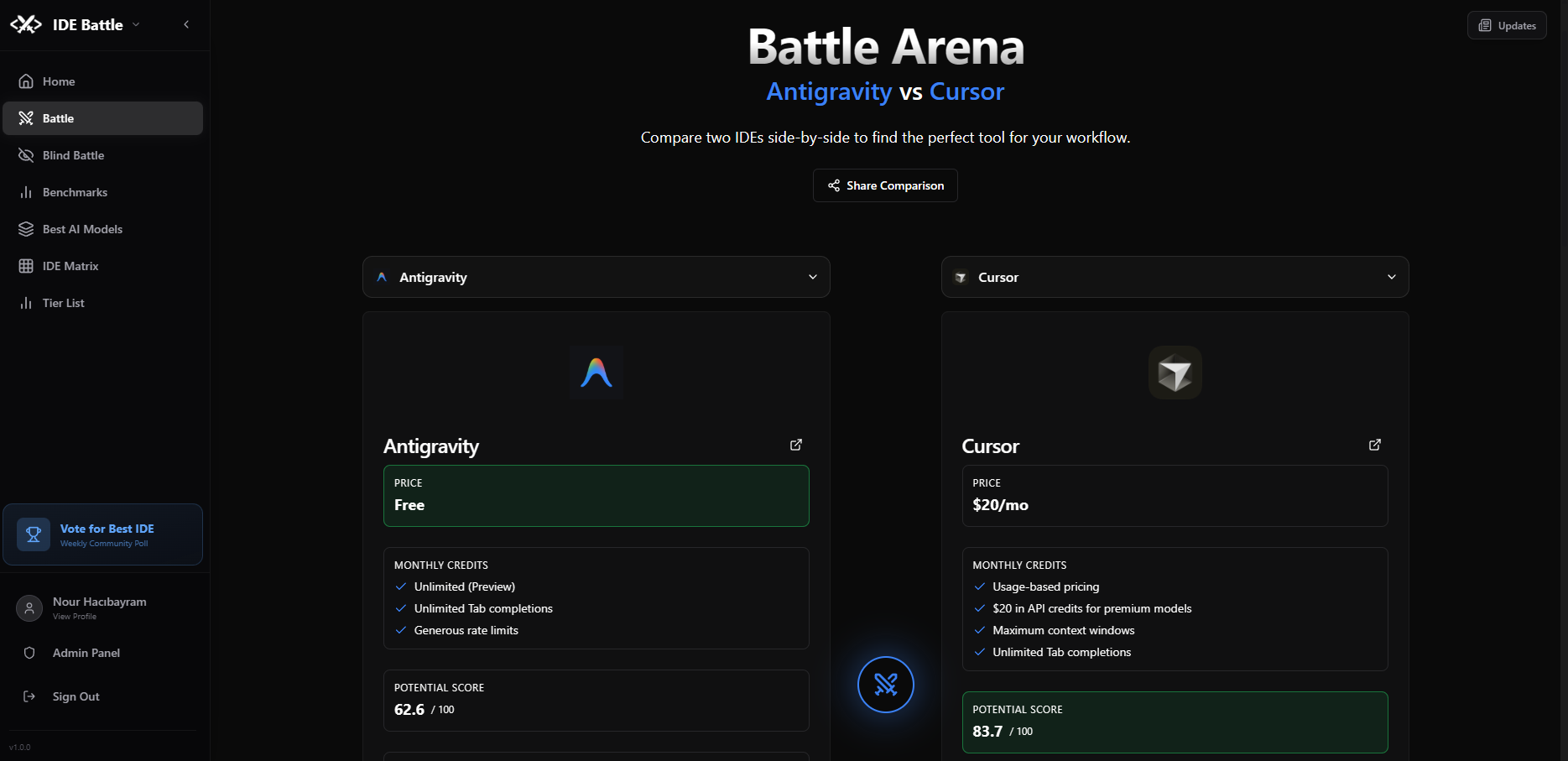 IDE Battle - Screenshot 2 showing product features and functionality