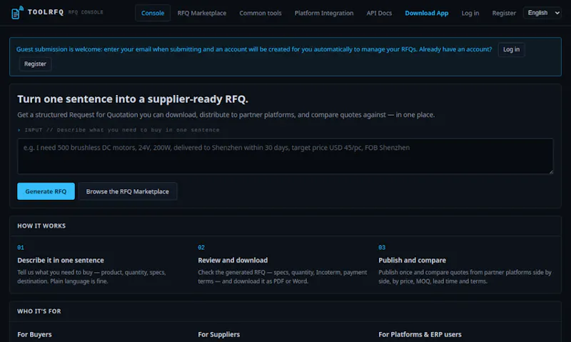 ToolRFQ screenshot 1