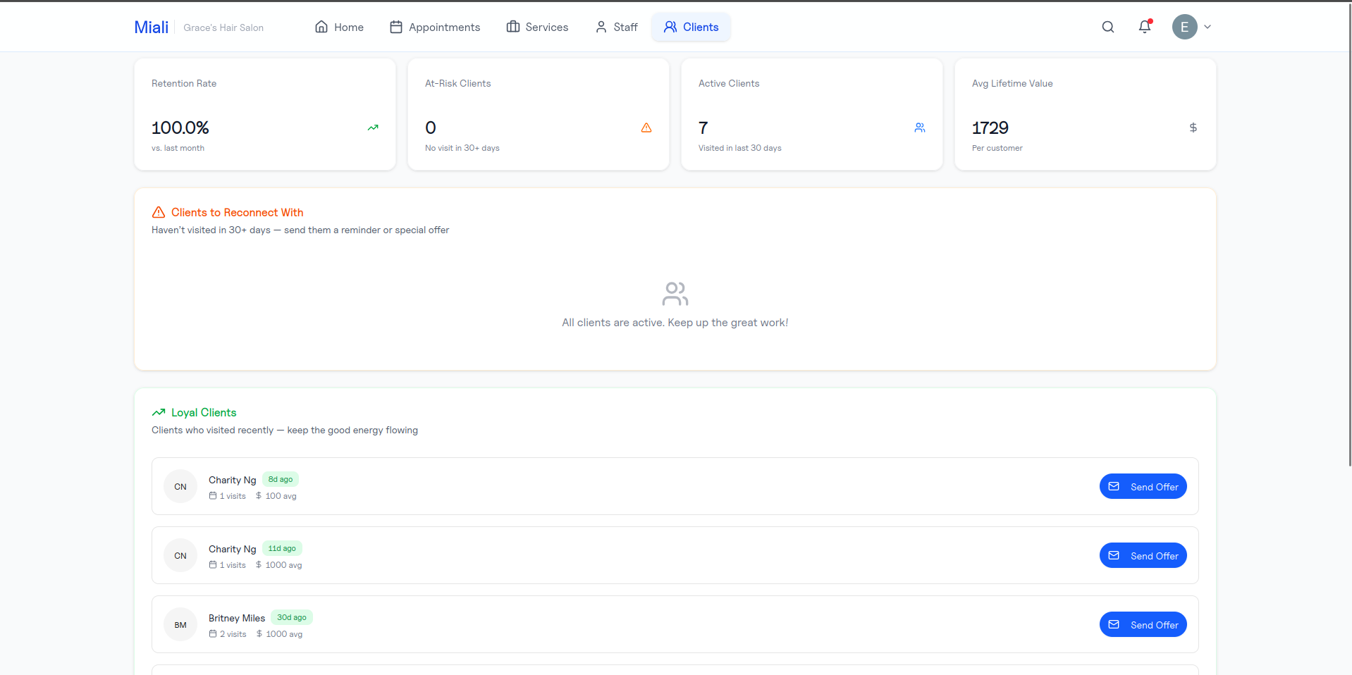 Miali Business App - Main screenshot showing features and interface