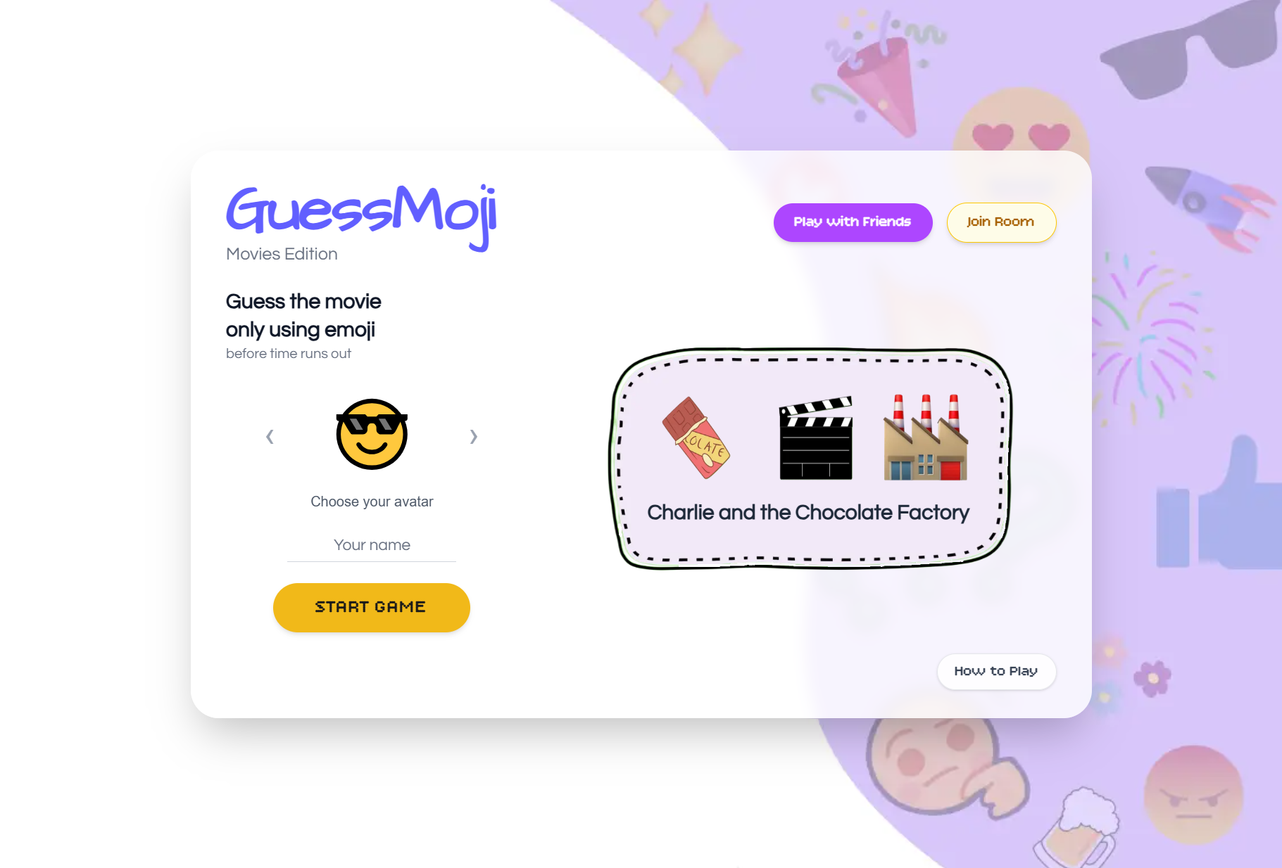 GuessMoji - Main product screenshot demonstrating key features and user interface