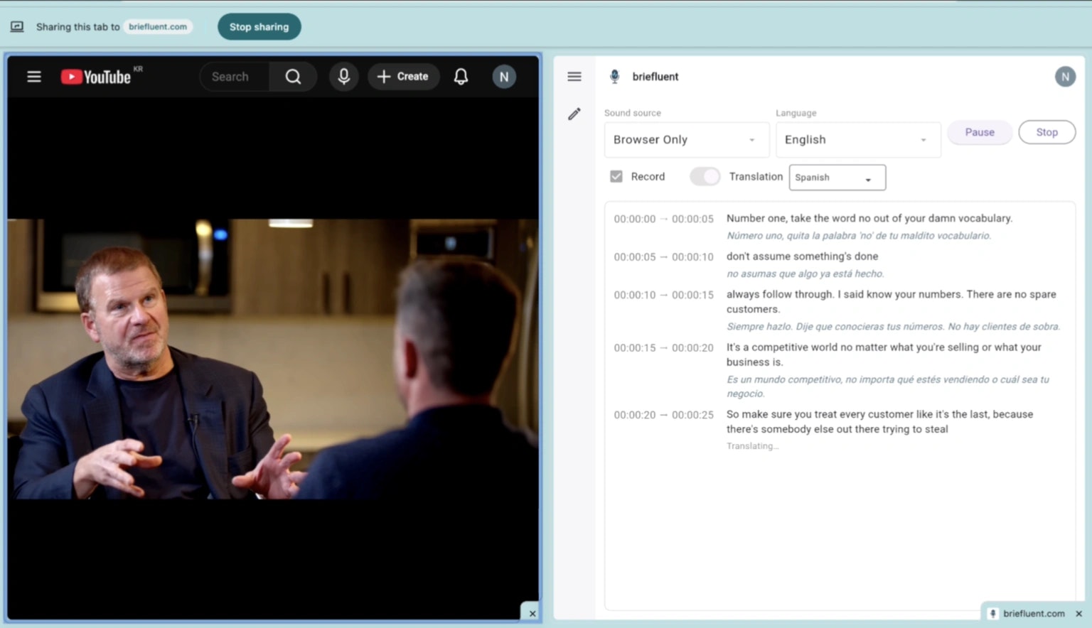 Briefluent - Main product screenshot demonstrating key features and user interface