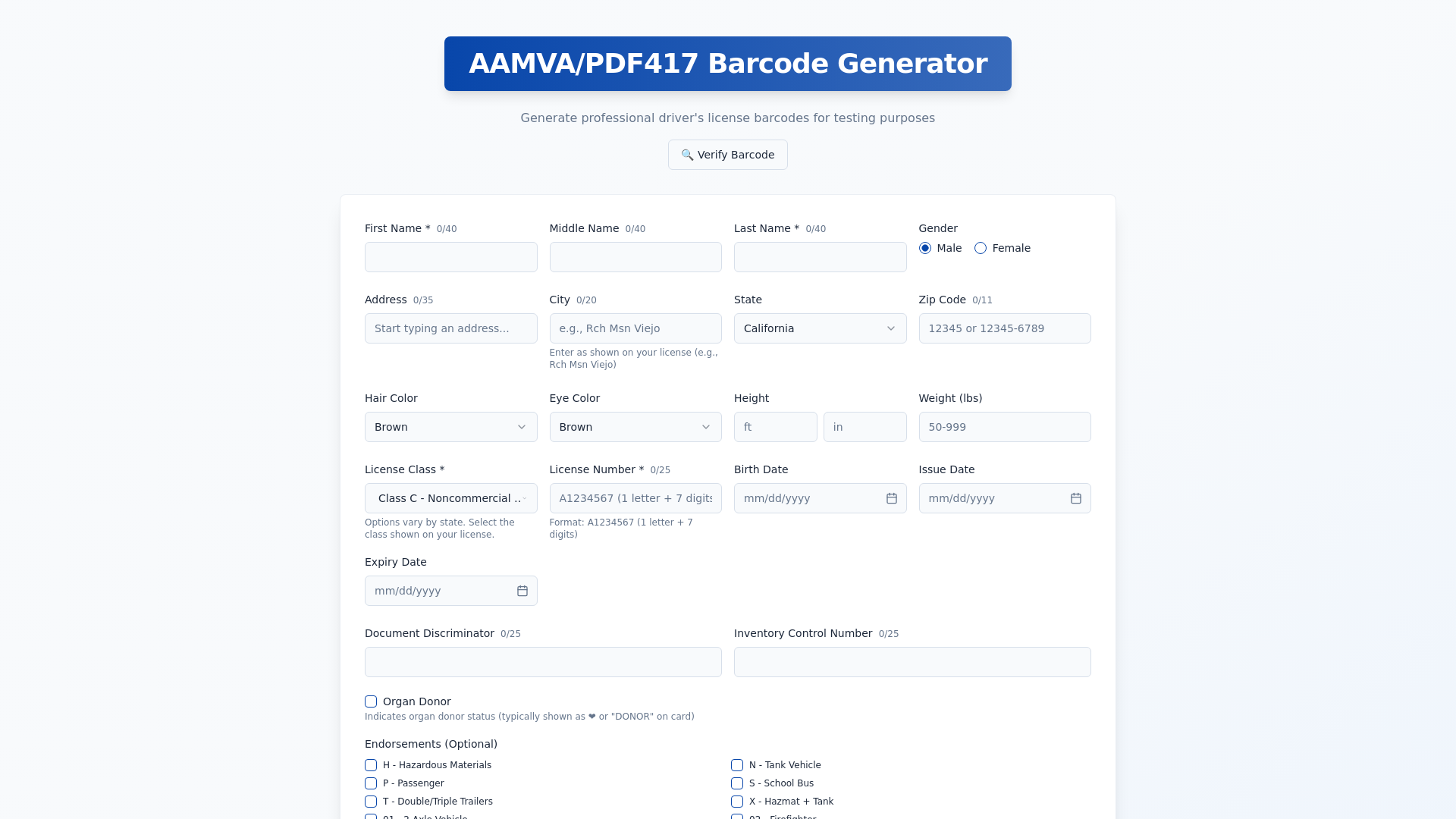 AAMVA/PDF417 Barcode Generator gallery image
