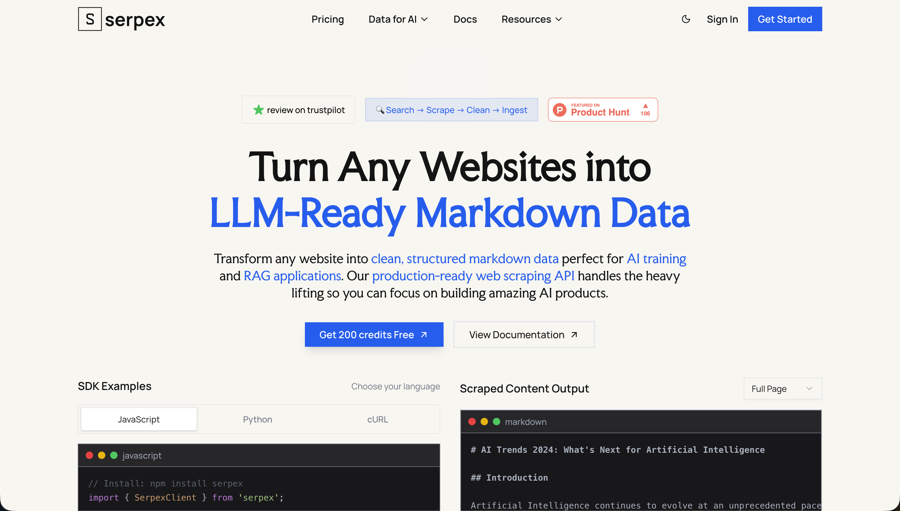 Serpex.dev - Main product screenshot demonstrating key features and user interface