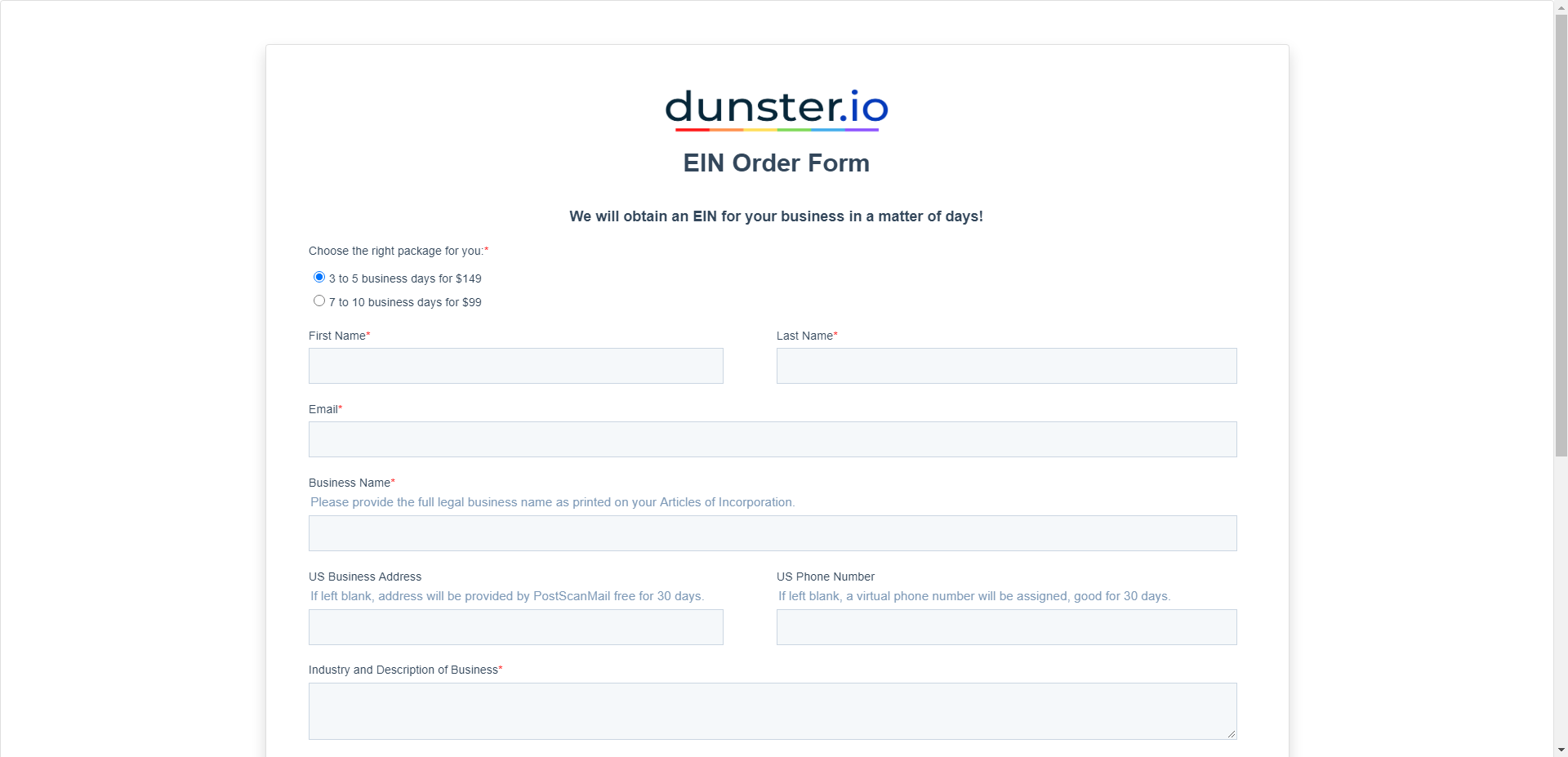 Dunster.io - Standalone EIN Service gallery image