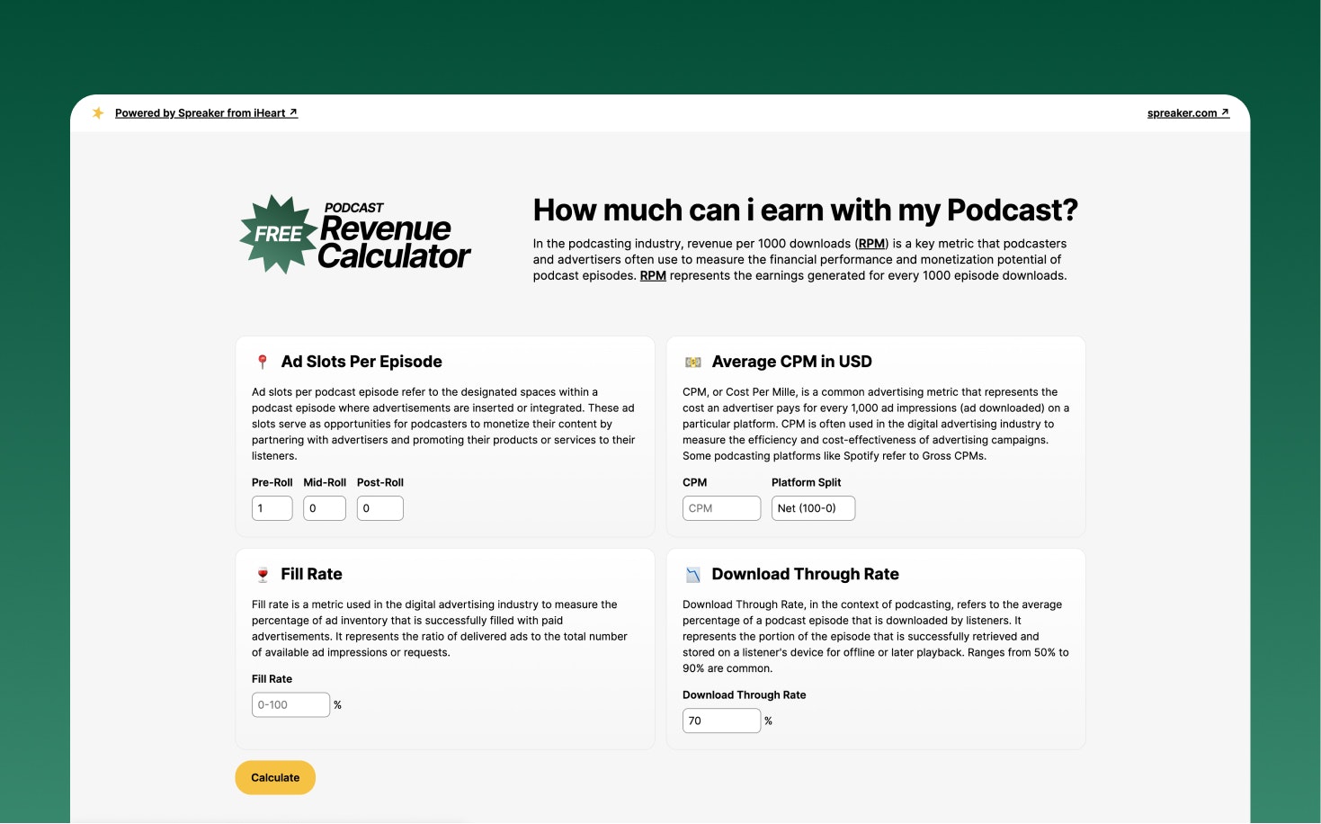 startuptile Free Podcast Revenue Calculator-How much can I earn with my Podcast?