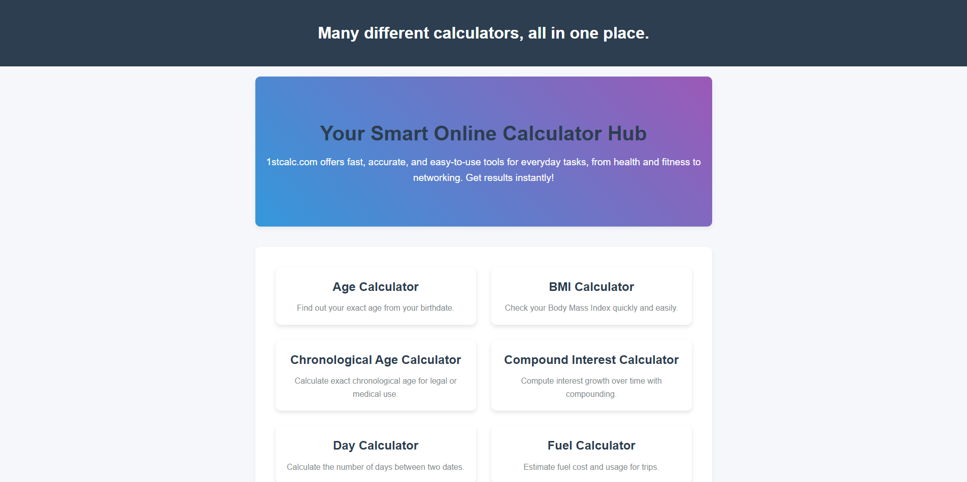 Média 1stcalc.com - Calculateurs intelligents en ligne pour les tâches quotidiennes 1
