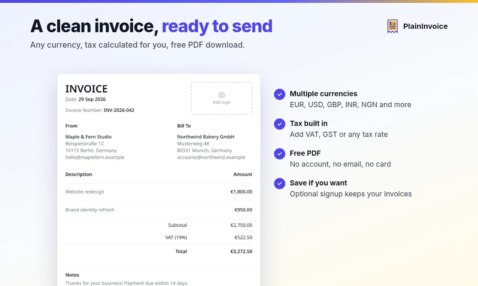 PlainInvoice screenshot 3