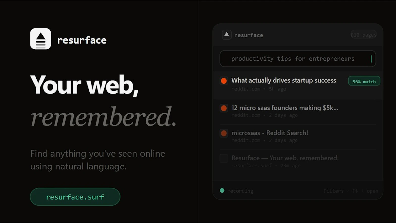 Resurface — Your web, remembered. screenshot 1 (video preview)