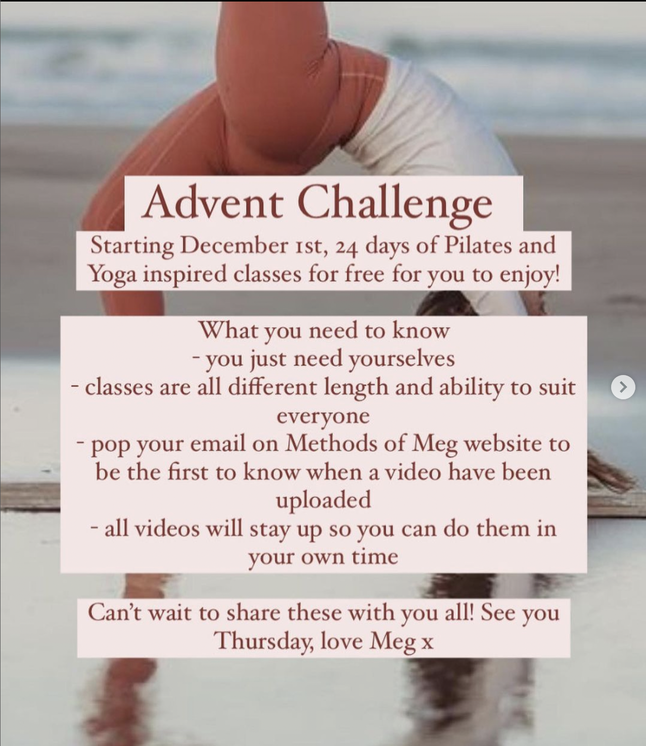 Advent Challenge Pilates & Yoga - 24 günlük ücretsiz Pilates ve Yoga - Meg yöntemleriyle medya 2