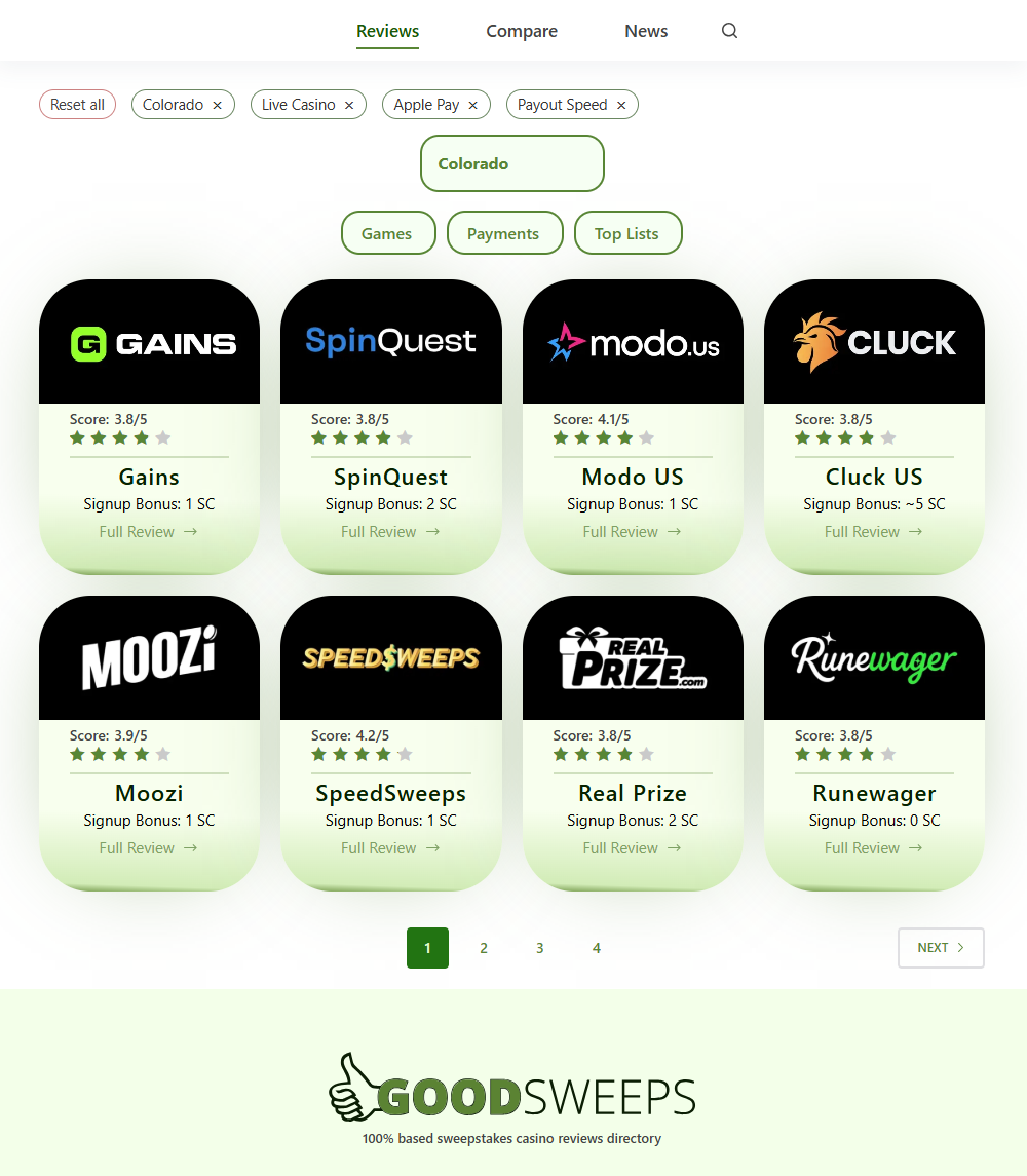 GoodSweeps: Clarifying US Sweepstakes - Main product screenshot demonstrating key features and user interface