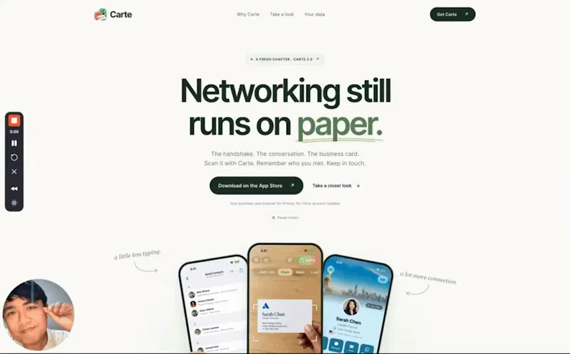 Carte: Business Card Scanner screenshot 1 (video preview)