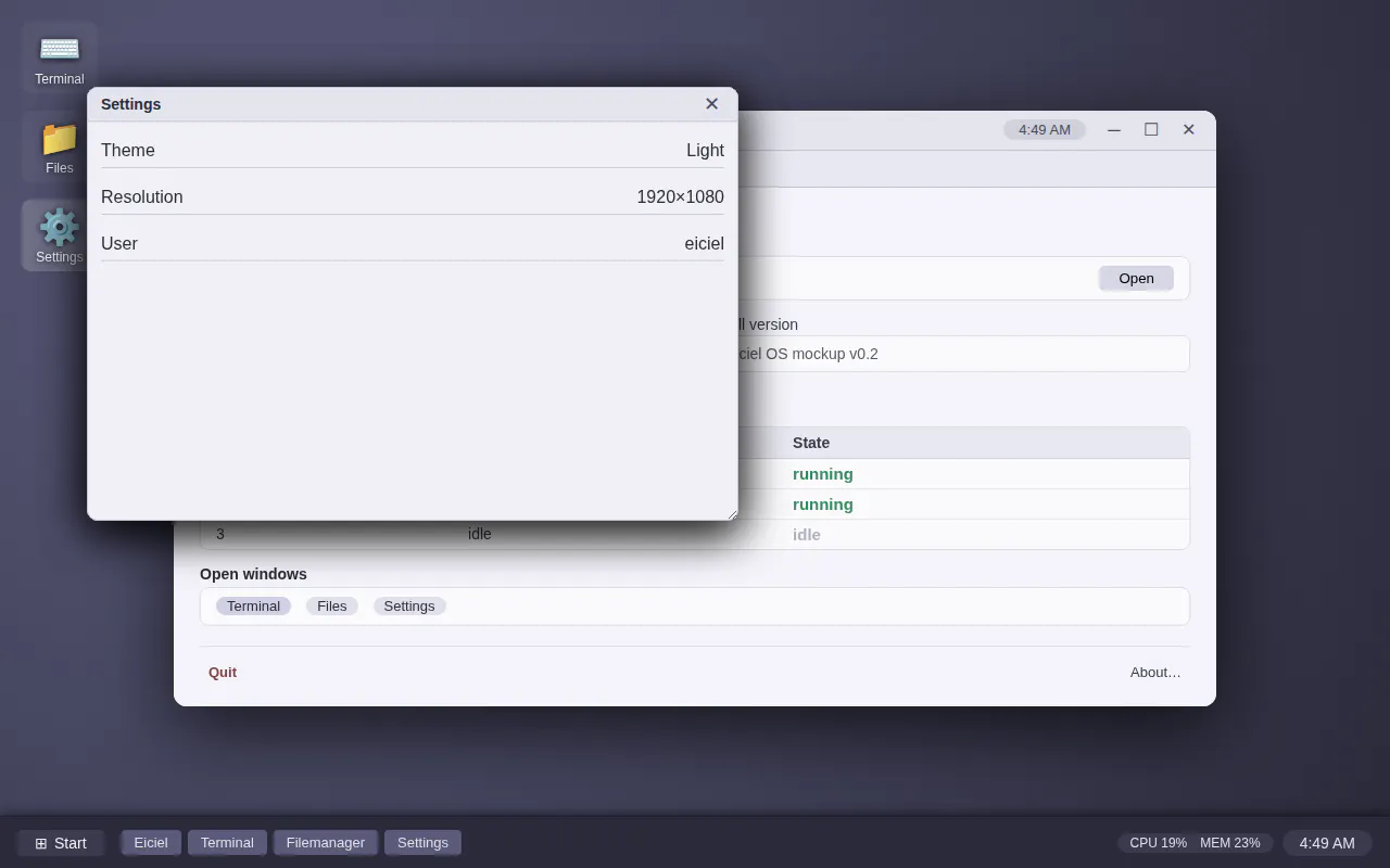 Eiciel OS — an operating system gallery image