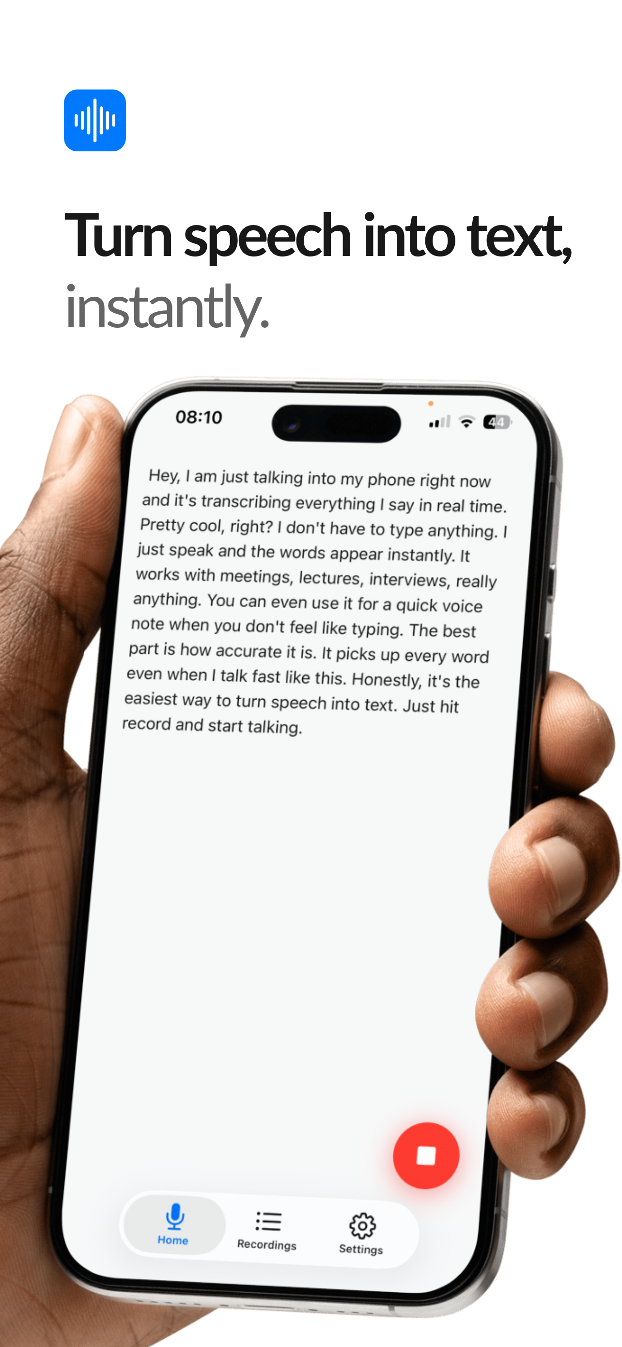 Voice Notes to Text - SotiTalk - Main product screenshot demonstrating key features and user interface