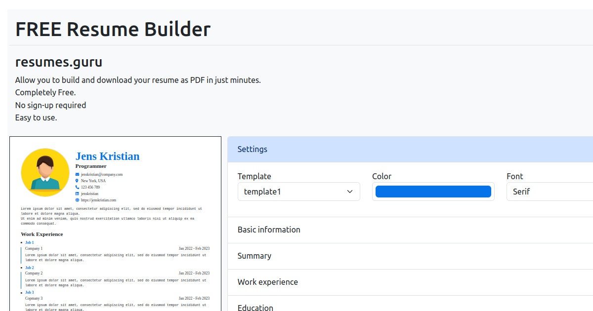 ครูสอนใหม่ - เครื่องมือฟรีสำหรับการสร้างและดาวน์โหลดเรซูเม่เป็น PDF media 1